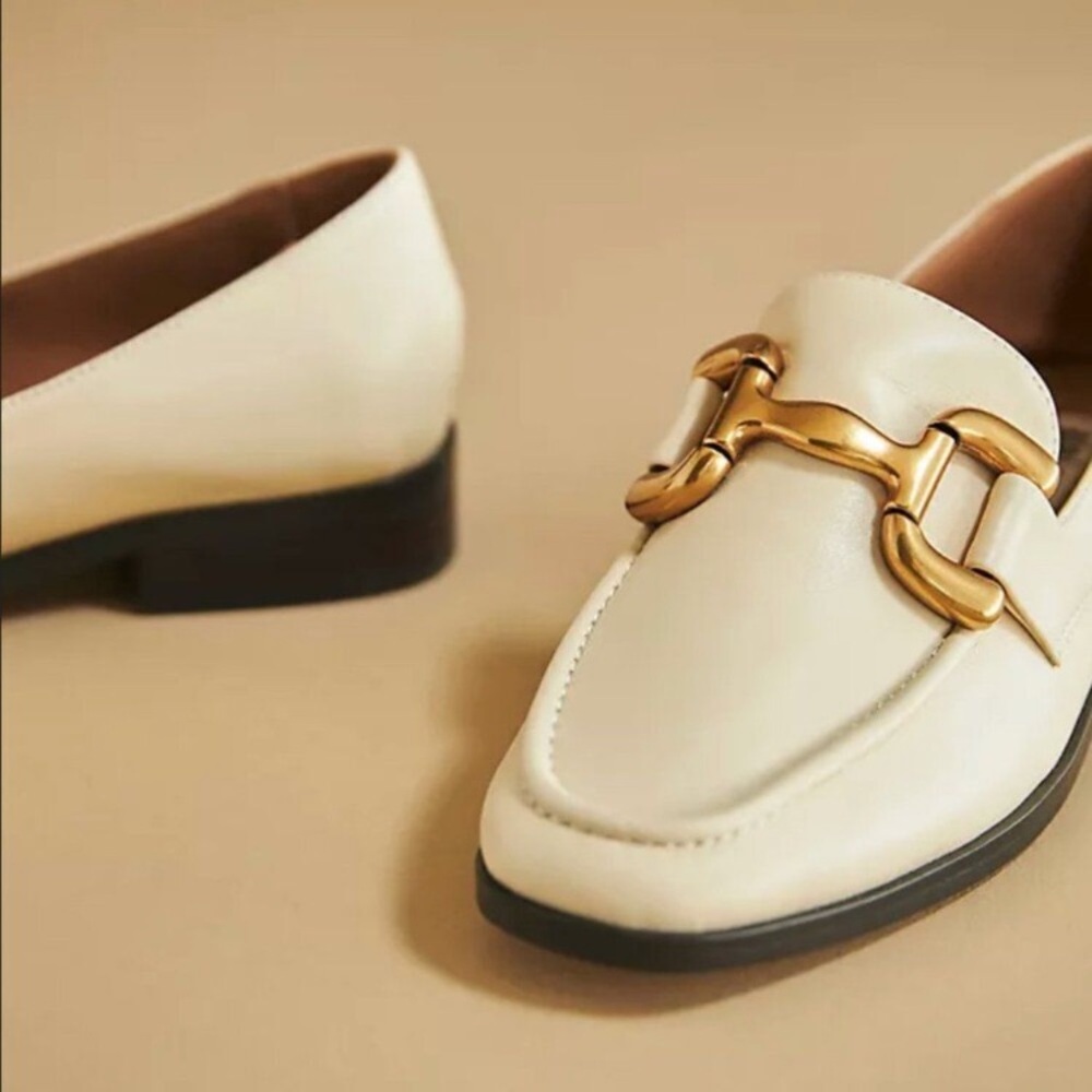 Anthropologie Bibi Lou Zagreb Leather Loafers in Ivory NIB - Picture 2 of 3